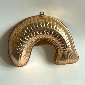 Vintage Copper Tone Aluminum Fish Baking Mold Farmhouse Kitchen Decor